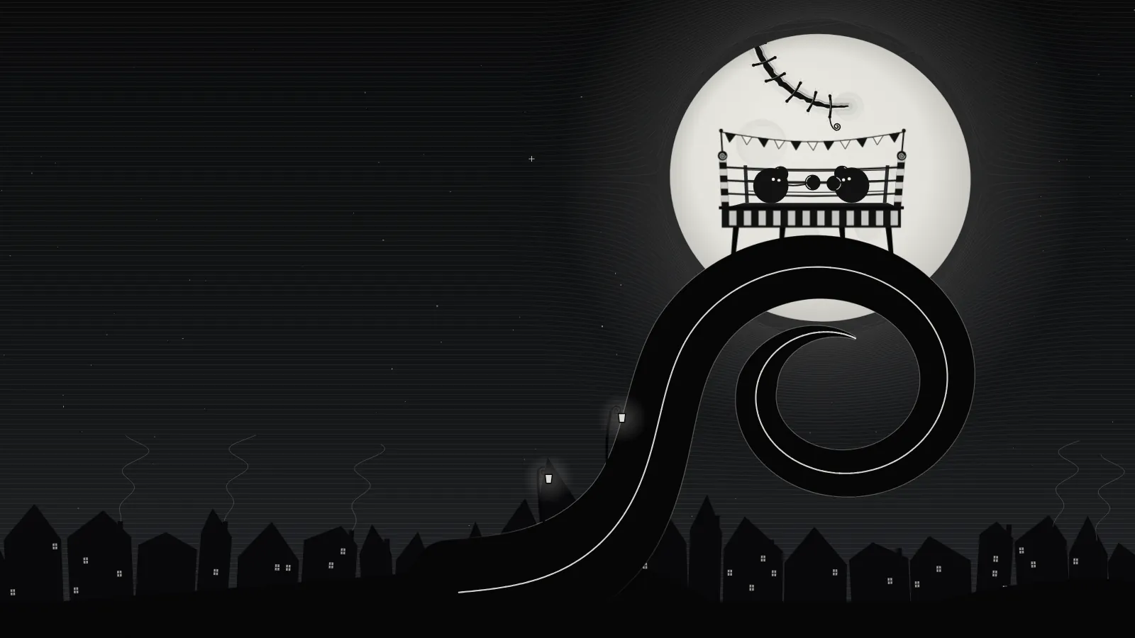 Puncho: a boxing ring on a spiral hill under the full moon